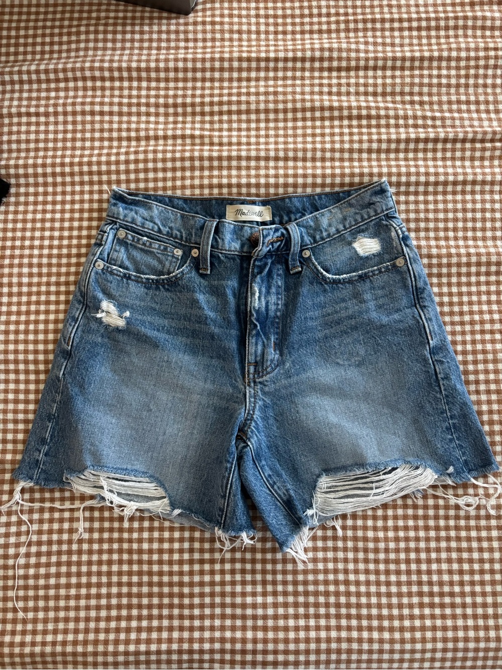 Madewell Relaxed Mid-Length Distressed High-Rise Denim Cutoff Shorts